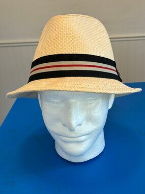 Peter Grimm Mirage Straw Fedora Hat Size 7 1/8 Unisex Cream Striped Band Trilby